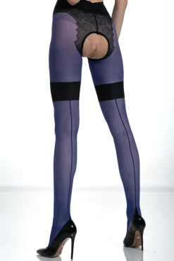 Black Tights | Patterned Tights>Amour Diva Very Peri/Black Crotchless Tights 30 Denier