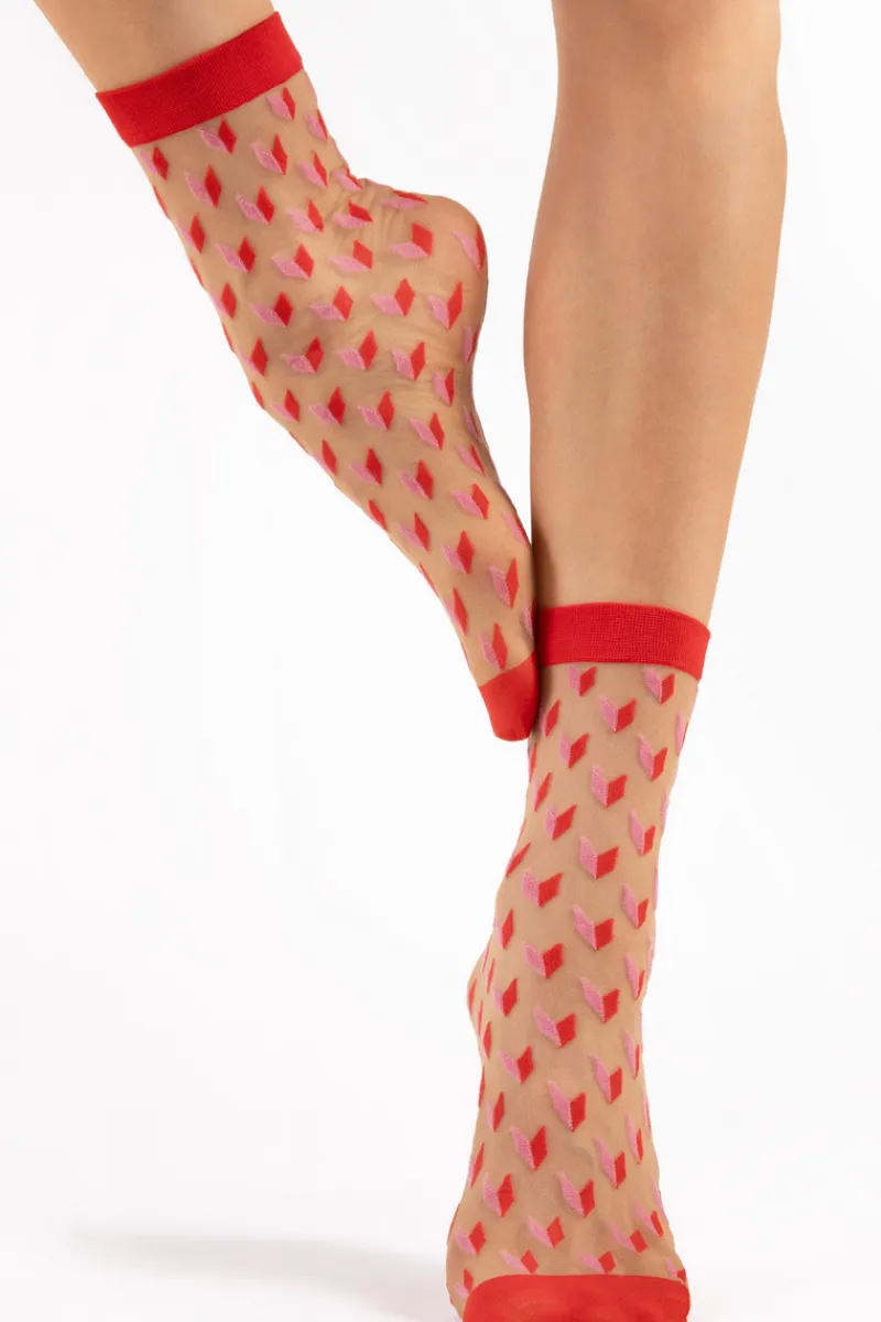 Mother's Day | Red Lingerie>FiORE Dizzy Geometric Pattern Sheer Socks 20 Denier