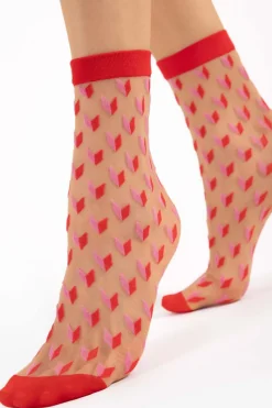 Mother's Day | Red Lingerie>FiORE Dizzy Geometric Pattern Sheer Socks 20 Denier