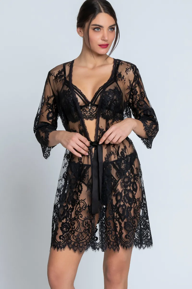 Kimonos & Robes | Sexy Lingerie>Lise Charmel Désirs de Venise Mid-Length Robe Black