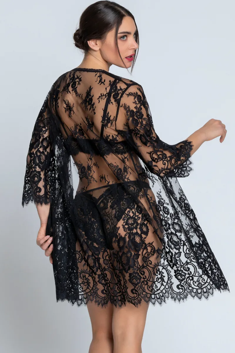 Kimonos & Robes | Sexy Lingerie>Lise Charmel Désirs de Venise Mid-Length Robe Black
