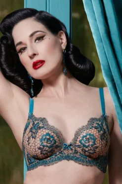 Sheer Lingerie | Balconette Bras & Demi Bras>Dita Von Teese Evelina Lurex Underwire Bra Peacock