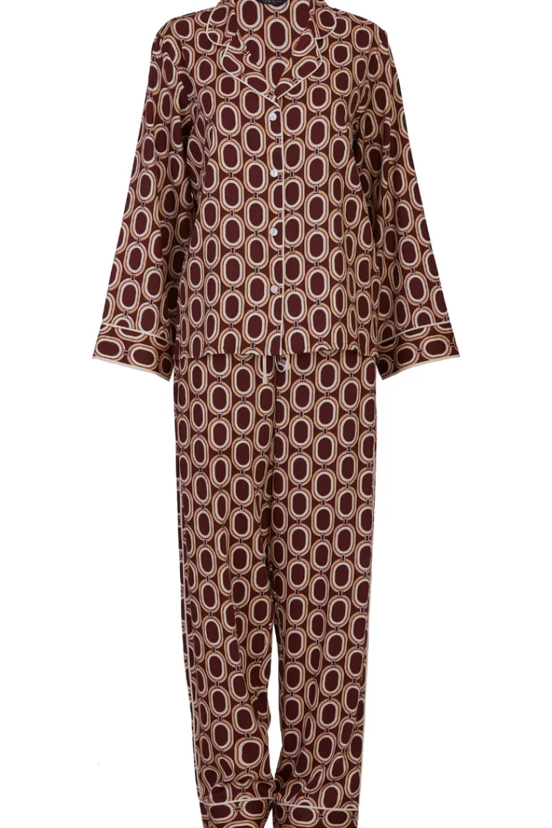 Pyjama Sets | Mother's Day>Fable u0026 Eve Fitzrovia Chain Print Pyjama Set RustBrownChainPrint