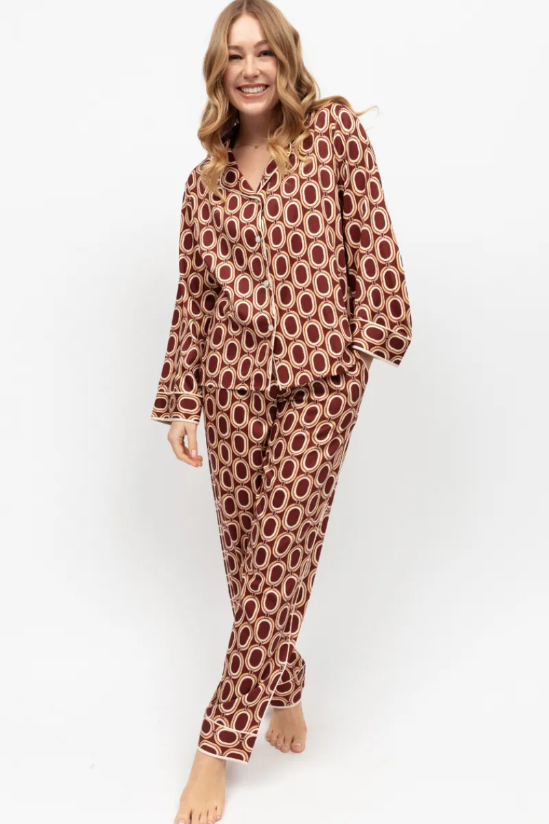 Pyjama Sets | Mother's Day>Fable u0026 Eve Fitzrovia Chain Print Pyjama Set RustBrownChainPrint
