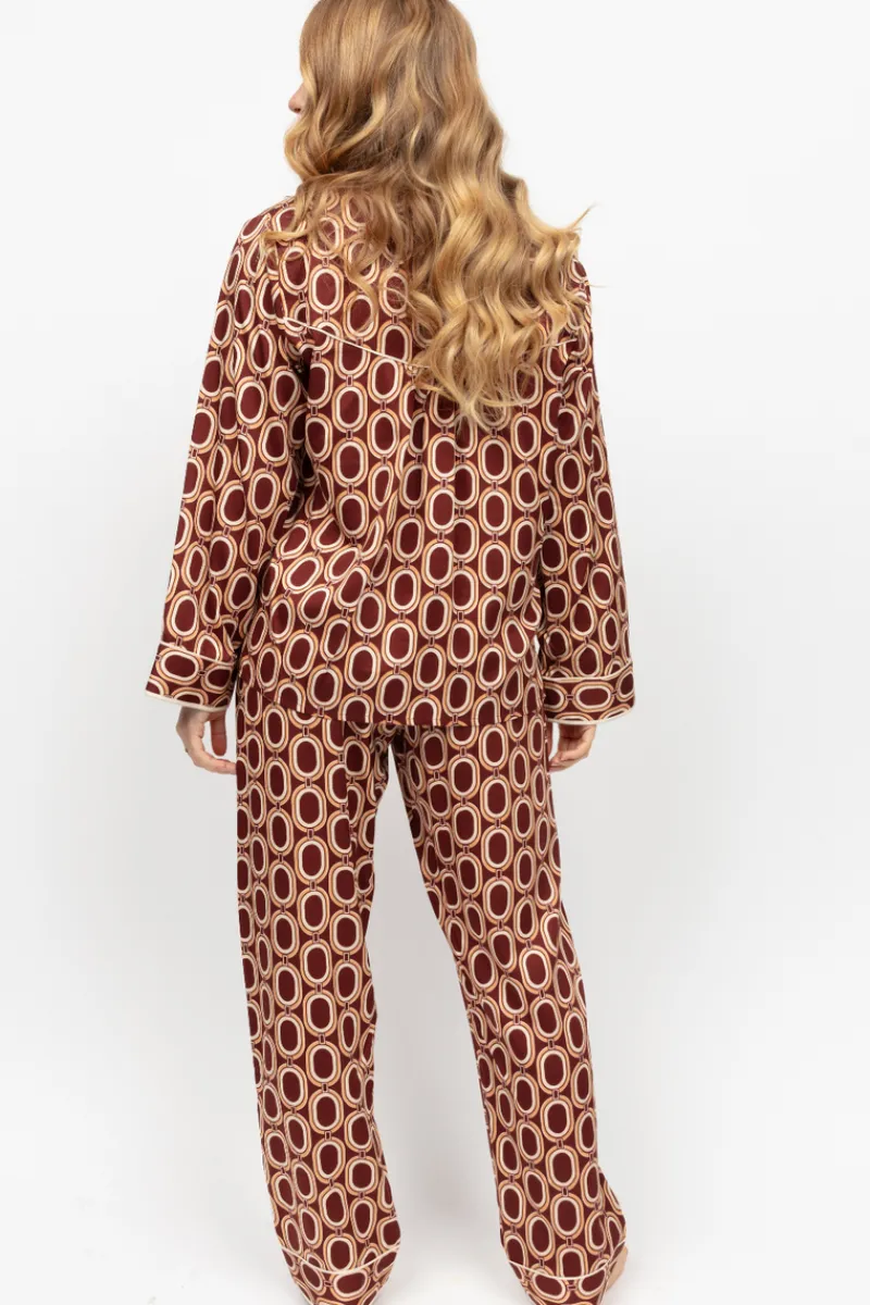Pyjama Sets | Mother's Day>Fable u0026 Eve Fitzrovia Chain Print Pyjama Set RustBrownChainPrint