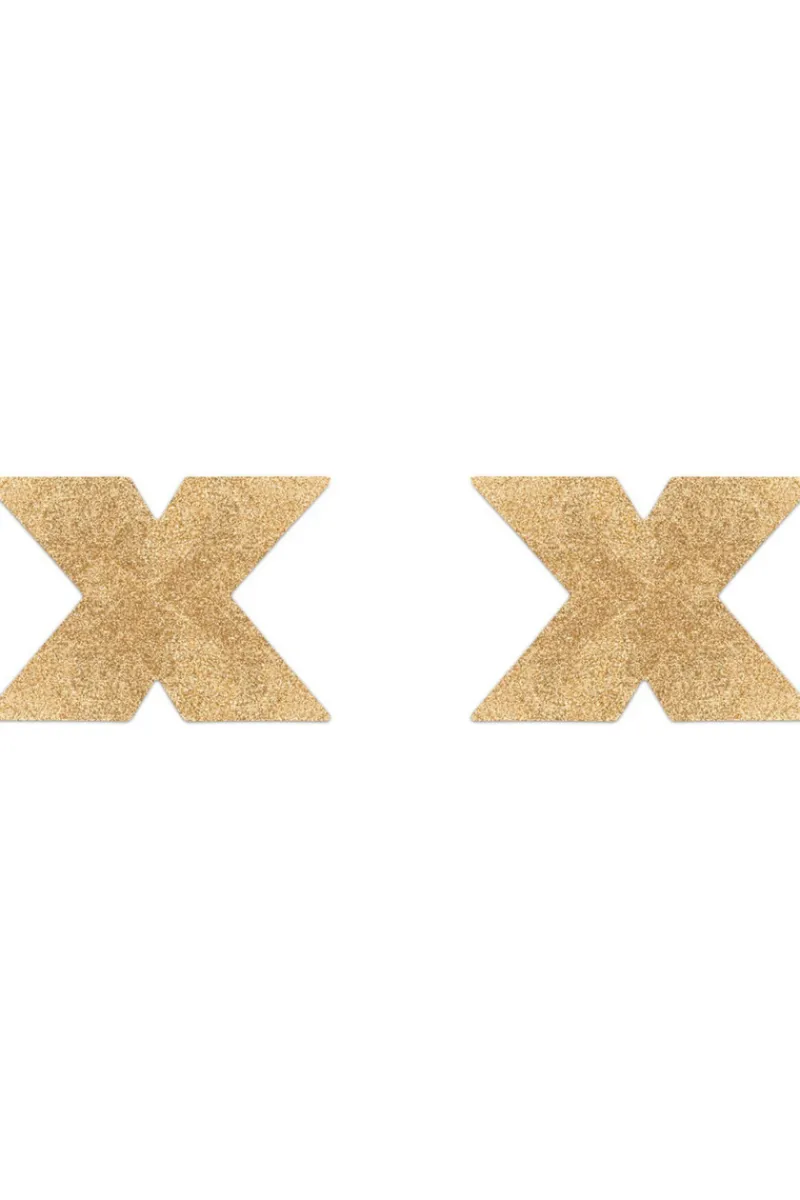 Nipple Covers & Pasties | Pleasure>Bijoux Indiscrets Flash Glitter Cross Pasties Gold
