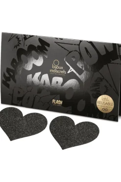 Nipple Covers & Pasties | Pleasure>Bijoux Indiscrets Flash Glitter Heart Pasties Black
