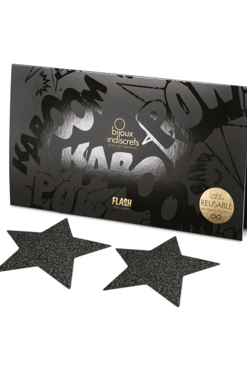 Nipple Covers & Pasties | Pleasure>Bijoux Indiscrets Flash Glitter Star Pasties Black