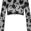 Sexy Lingerie | Luxury French Lingerie>Cadolle Flocked Mesh Long Sleeve Crop Top Black