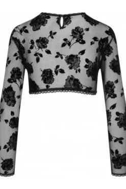 Sexy Lingerie | Luxury French Lingerie>Cadolle Flocked Mesh Long Sleeve Crop Top Black