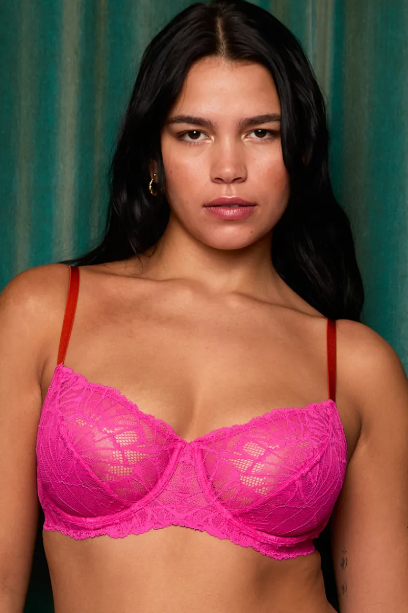 Balconette Bras & Demi Bras | Underwired Bras>Dora Larsen Flora Graphic Lace Underwire Bra Pink