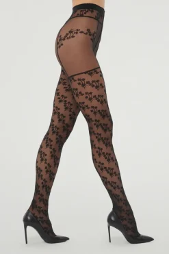 Black Tights | Patterned Tights>Wolford Floral Suspender Tights, Size XS Black