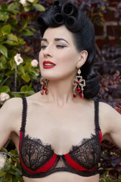 Red Lingerie | Balconette Bras & Demi Bras>Dita Von Teese Glamcatcher Balconette Bra Black/RunwayRed