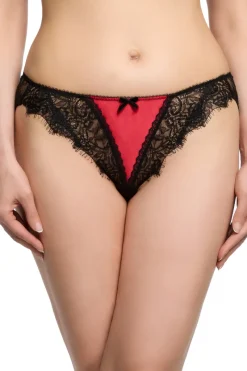 Red Lingerie | Open Back Knickers>Dita Von Teese Glamcatcher Open Back Brief Black/RunwayRed