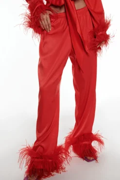 Pyjama Pants & Shorts | Red Lingerie>Love Stories Gloria Relaxed Satin Pyjama Pants, Size M (UK 10) Red