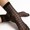 £30 And Under>FiORE Grid Sheer Lurex Check Pattern Socks 20 Denier Black/Silver