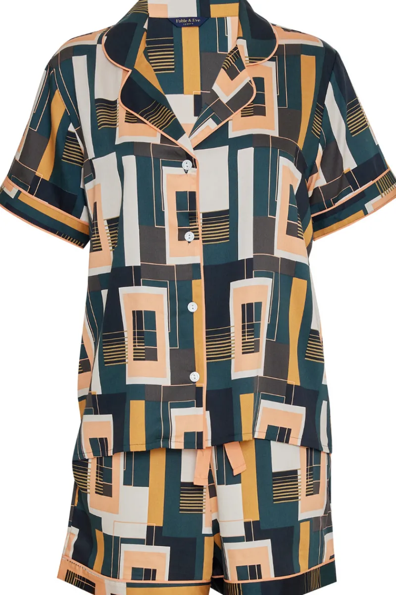 Pyjama Sets | 2 Piece Lingerie Sets>Fable u0026 Eve Hackney Tile Print Shorty Set HackneyTilePrint