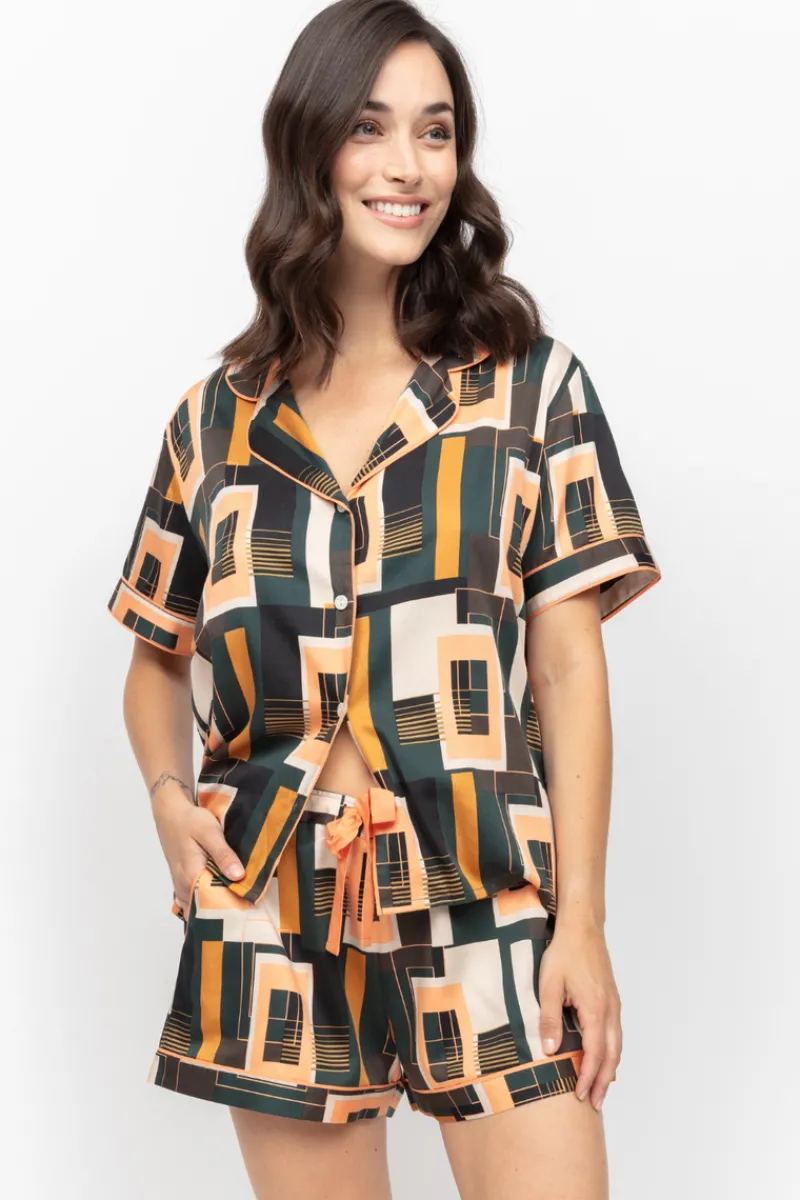 Pyjama Sets | 2 Piece Lingerie Sets>Fable u0026 Eve Hackney Tile Print Shorty Set HackneyTilePrint