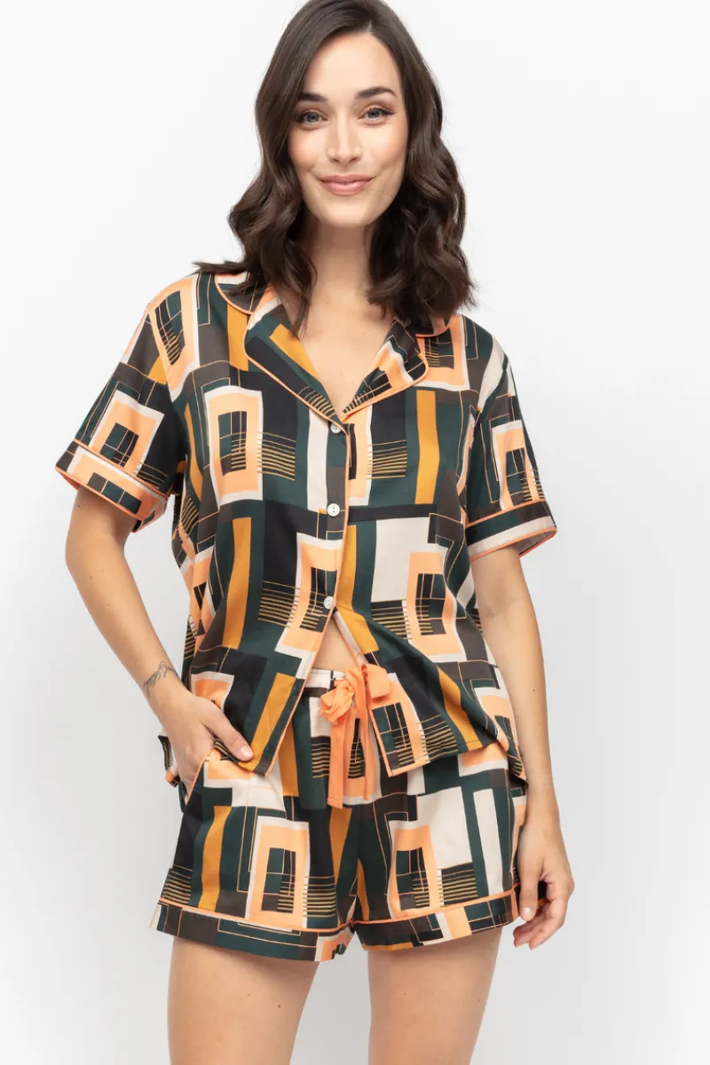Pyjama Sets | 2 Piece Lingerie Sets>Fable u0026 Eve Hackney Tile Print Shorty Set HackneyTilePrint