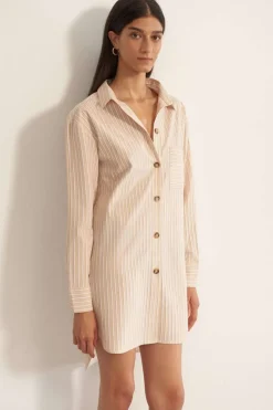 Ready To Wear | Dresses>Else Hamptons Shirt Dress, Size L (UK 14) Flax/White/Clay