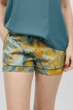 Pyjama Pants & Shorts | £30 And Under>Cyberjammies Hannah Leaf Print Shorts, Size UK 14 SageGreenMix