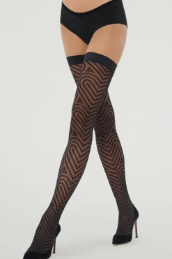 Sheer Hold Ups | Black Hold Ups>Wolford Heart Pattern Stay-Ups Black 20 Denier