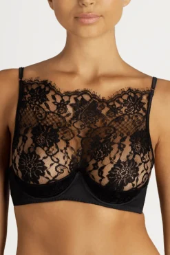 Balconette Bras & Demi Bras>Coco de Mer Hera High Neck Balconette Bra Black