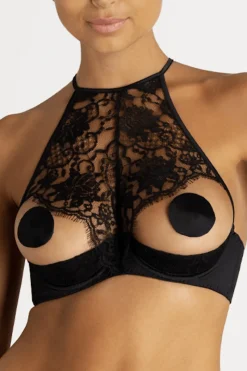 Cupless & 1/4 Cup Bras>Coco de Mer Hera Open Quarter Cup Bra Black
