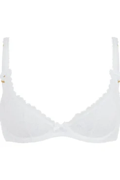 Bridal & Honeymoon Lingerie | Sheer Lingerie>Agent Provocateur Hinda Demi Cup Plunge Bra White, Size UK 32D