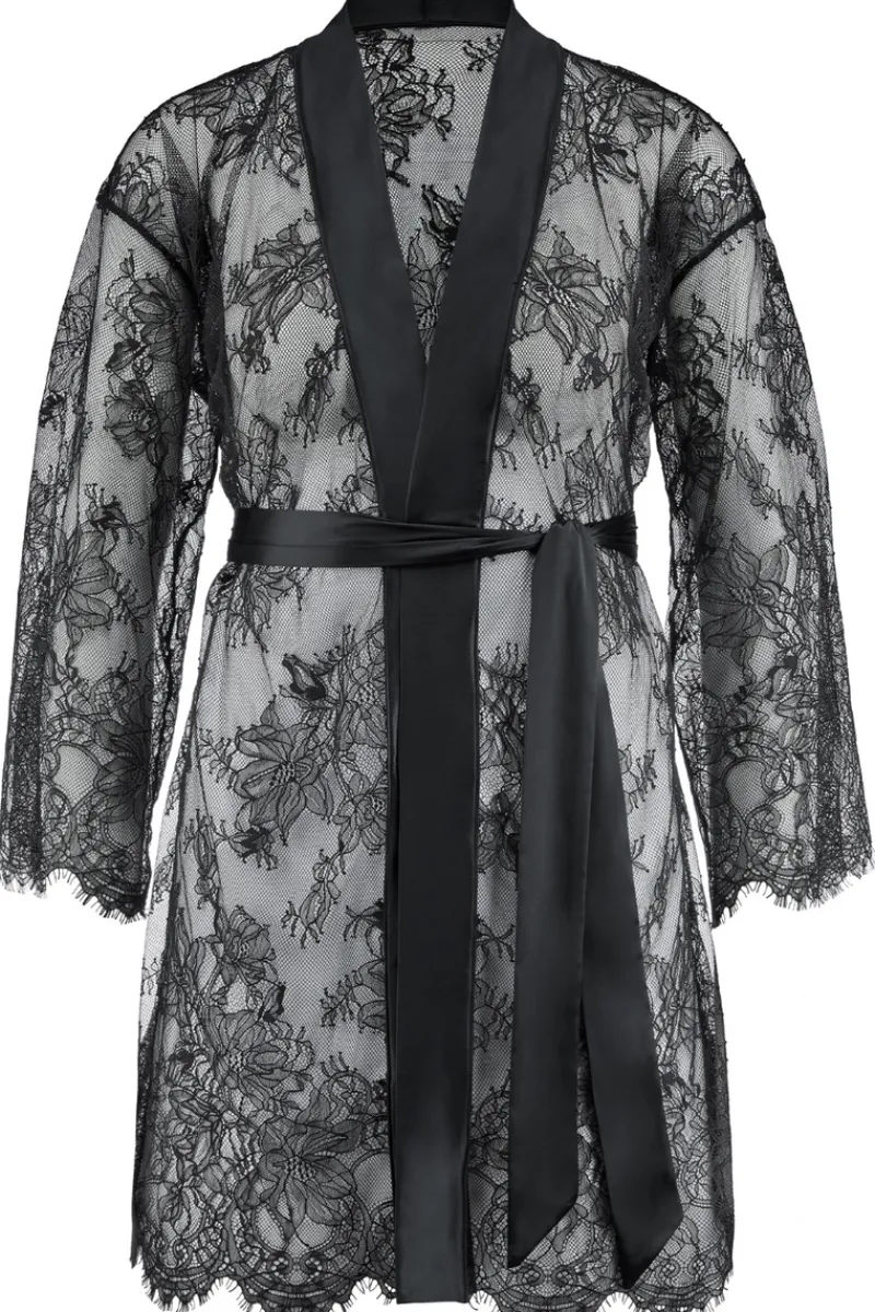 Kimonos & Robes | Sexy Lingerie>Aubade Histoire D’un Soir Lace Kimono Black