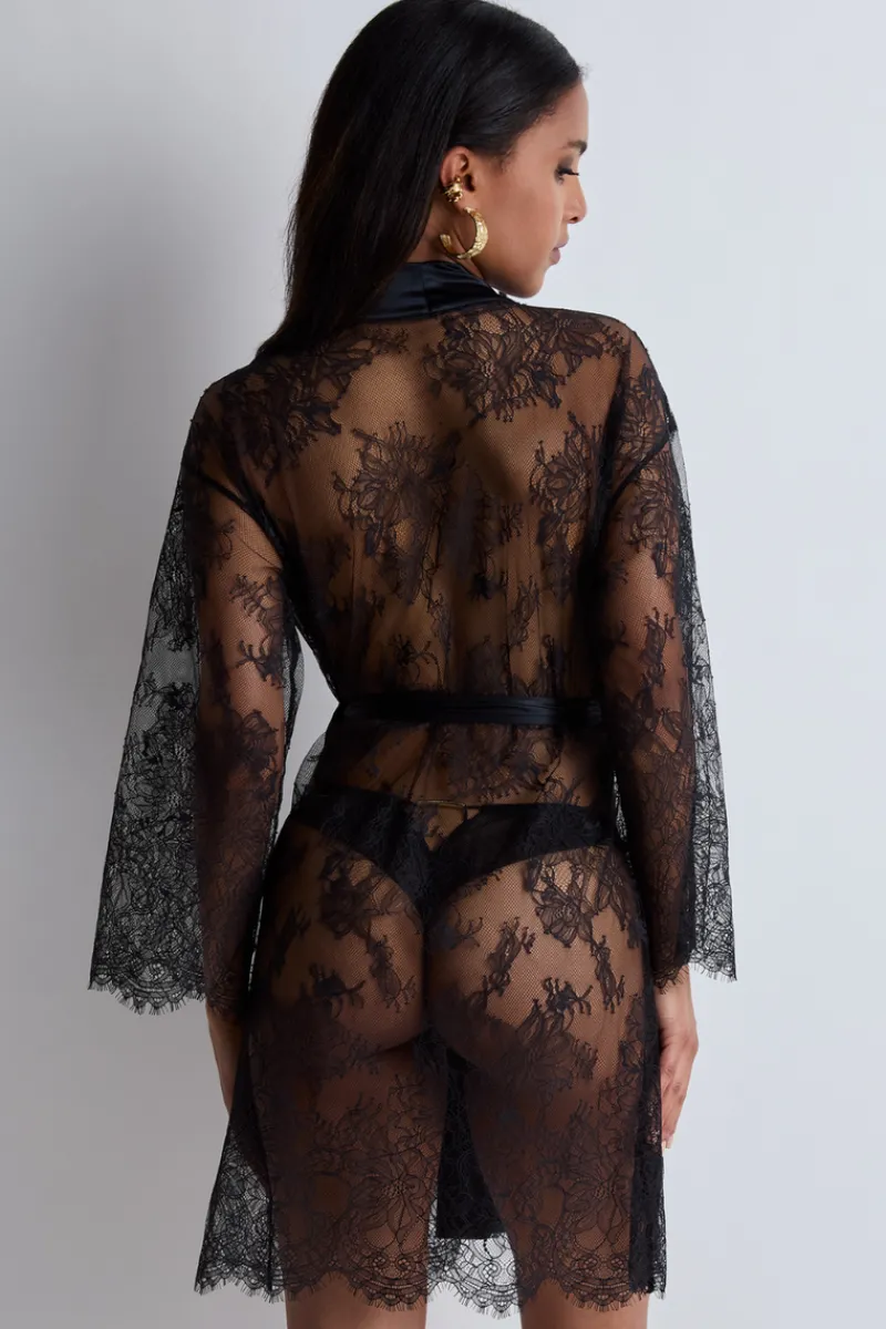 Kimonos & Robes | Sexy Lingerie>Aubade Histoire D’un Soir Lace Kimono Black