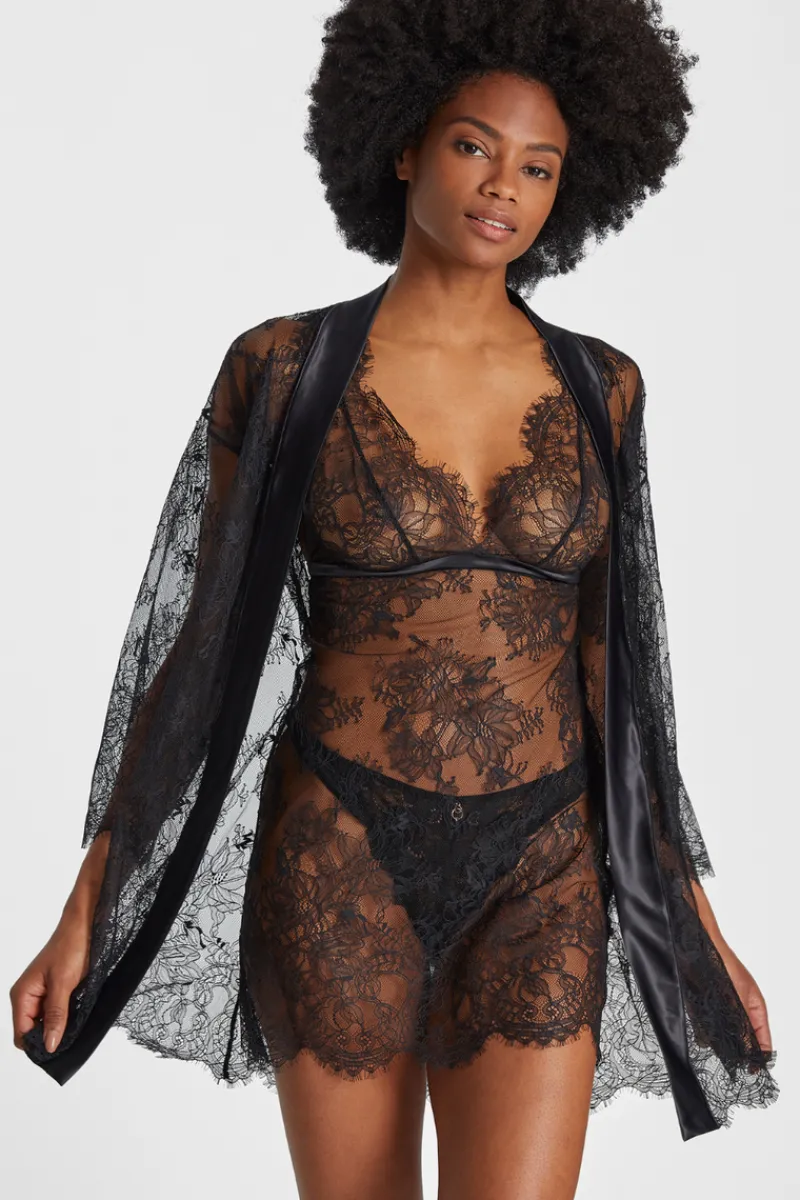 Kimonos & Robes | Sexy Lingerie>Aubade Histoire D’un Soir Lace Kimono Black