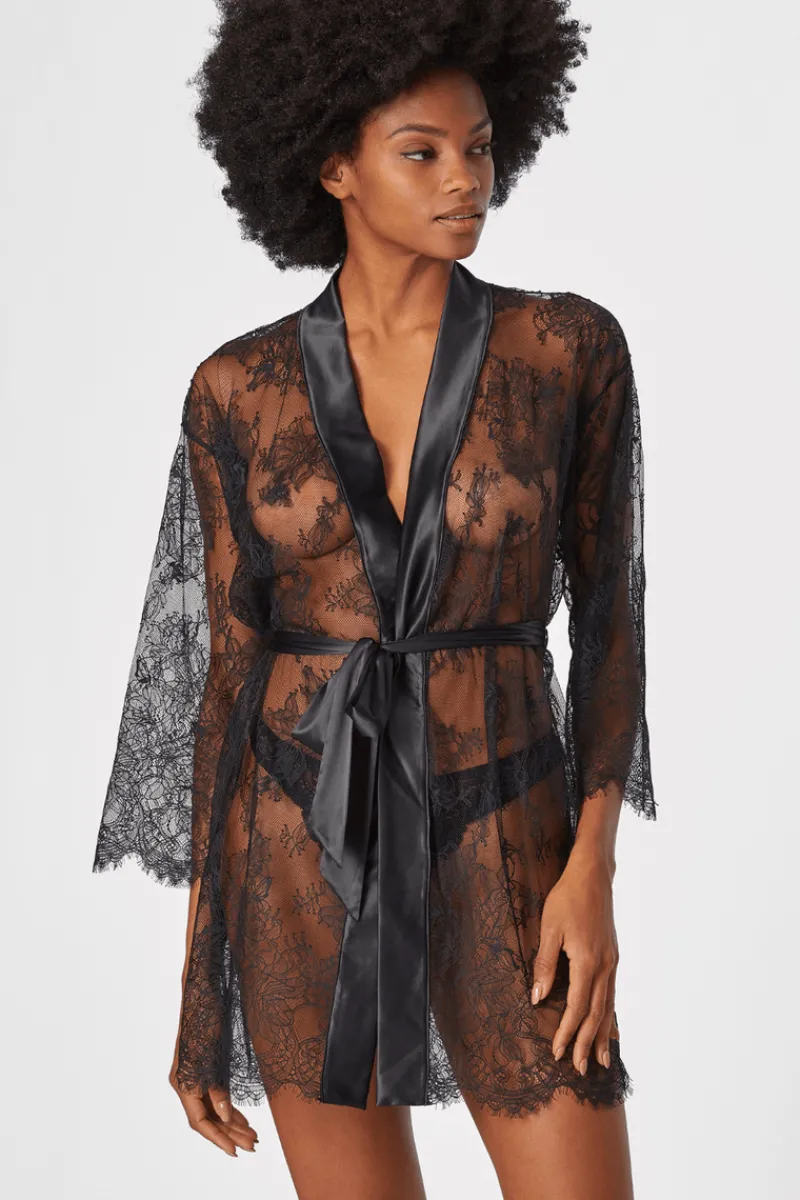 Kimonos & Robes | Sexy Lingerie>Aubade Histoire D’un Soir Lace Kimono Black