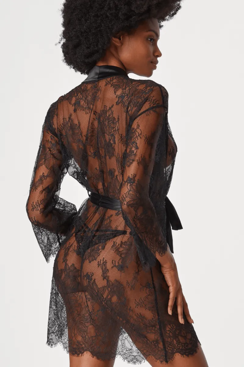 Kimonos & Robes | Sexy Lingerie>Aubade Histoire D’un Soir Lace Kimono Black