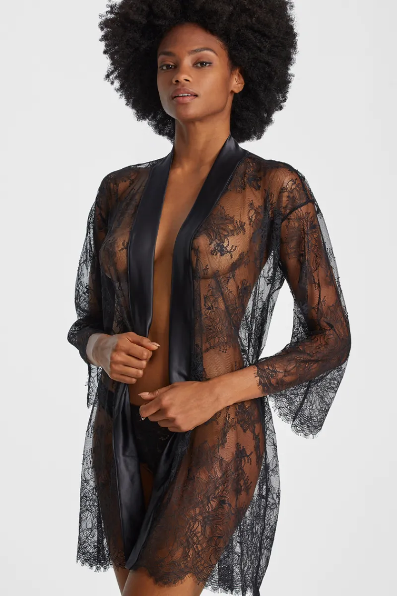 Kimonos & Robes | Sexy Lingerie>Aubade Histoire D’un Soir Lace Kimono Black