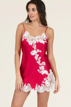 Silk Nightwear | Nighties, Babydolls & Chemises>Clara Rossi Italian Silk Chemise in Raspberry Raspberry/Ivory