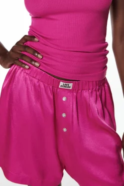 Pyjama Pants & Shorts | Ready To Wear>Love Stories James Satin Boxer-style Shorts, Size L (UK 12) Pink