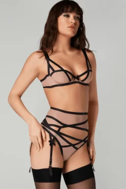 Sheer Lingerie | Suspender Belts>Agent Provocateur Joan Suspender Mink