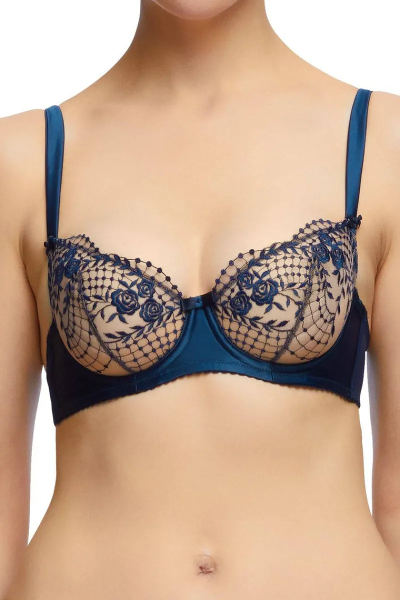 Underwired Bras>Dita Von Teese Julies Roses Underwire Bra, Size UK 32DD Navy