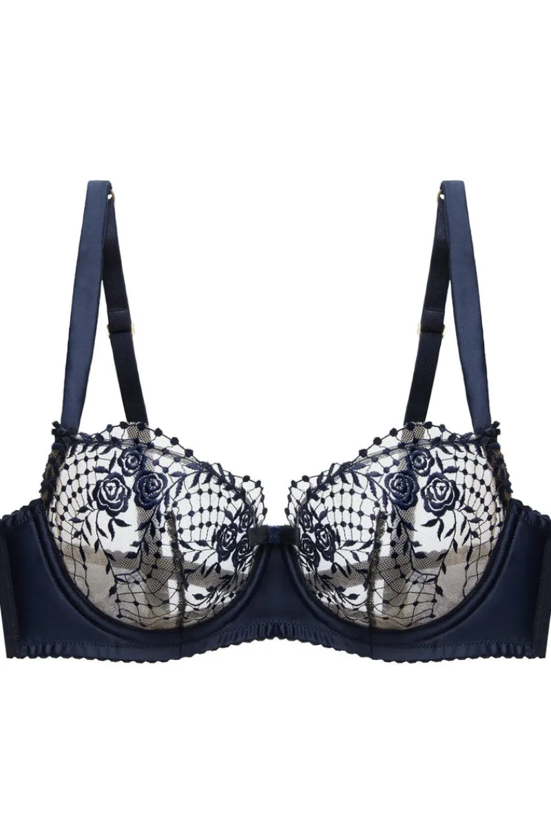 Underwired Bras>Dita Von Teese Julies Roses Underwire Bra, Size UK 32DD Navy