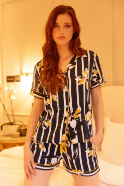 Pyjama Sets | Mother's Day>Fable u0026 Eve Knightsbridge Floral Stripe Print Shorty Set KnightsbridgeFloralStripePrint