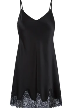 Nighties, Babydolls & Chemises>Lingadore Lace Trimmed Satin Chemise Black
