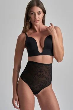 High Waist Thongs And Knickers | Thongs & G-strings>Bye Bra Lacy High Waist Shaping Thong Black