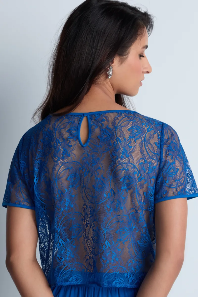 Pyjama Tops | Sexy Lingerie>Aubade Lazy Days Short Sleeve Lace Top in Blue
