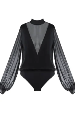 Sexy Lingerie | Luxury French Lingerie>Aubade Les Bodys Long Sleeve Chiffon Bodysuit Black