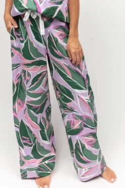 Pyjama Pants & Shorts | Mother's Day>Cyberjammies Lexi Leaf Print Wide Leg Pyjama Bottoms Lilac