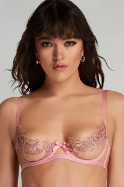 Plunge Bras | Balconette Bras & Demi Bras>Agent Provocateur Lindie Demi Cup Plunge Bra Dusky Pink, Size UK 32C