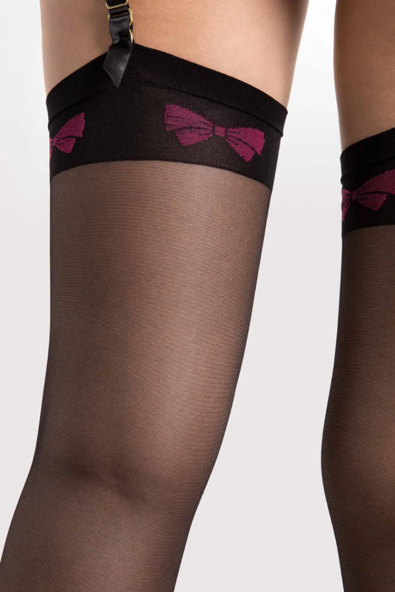 Sheer Stockings | Red Lingerie>FiORE Lola Stockings 20 Denier Black/Pink
