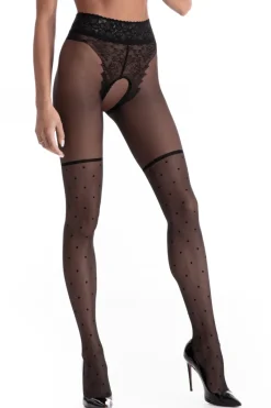 Black Tights | Patterned Tights>Amour Lolita Crotchless Tights Black 30 Denier