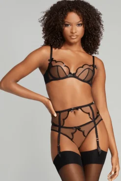 Sheer Lingerie | Suspender Belts>Agent Provocateur Lorna Party Suspender Black, Size 3 (UK 10)